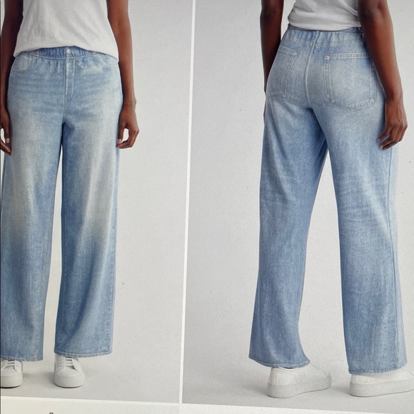 MIRAGE DENIM PRINTED FRENCH TERRY WIDE LEG PANTS Light Blue  Women's. - Picture 6 of 9